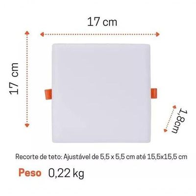 Painel Led Frameless 24w 3000k Quadrado Branco - 24w