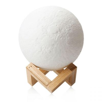 Luminária De Lua 3D Com Base De Madeira Luminária Lua 3D Com Base De Madeira Touch Usb Decorativa