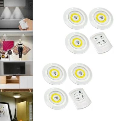 Kit 3 Luz Cob Lâmpada Luminária Adesiva Led 3 Spot Controle Remoto Smd