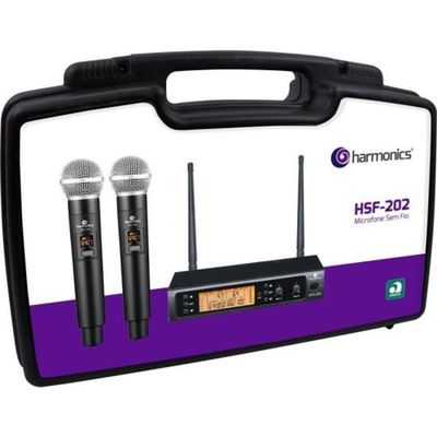 Microfone Sem Fio Uhf Duplo Harmonics Hsf200-2