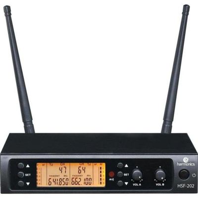 Microfone Sem Fio Uhf Duplo Harmonics Hsf200-2