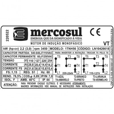 Motor Elétrico Monofásico 3cv 2 Pólos Ip44 110/220 V 60hz