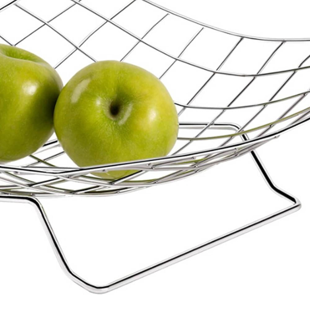 Fruteira de Mesa Cromada com Pedestal Cesto para Frutas Aramado Quadriculada Utimil