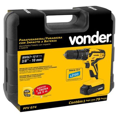 Parafusadeira e Furadeira de Impacto Bivolt Automática com Bateria 12V Vonder Acompanha Acessórios
