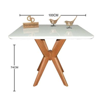 Mesa Jantar Pandora Tampo Quadrado Laca Com Vidro 100cm Branco