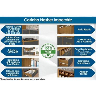 Cozinha Completa Imperatriz 4 Peças (2 Balcões + 2 Aéreos) C4p23 Freijo/grafite - Nesher