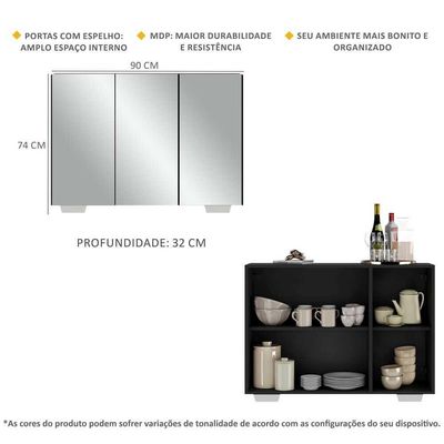 Aparador 3 Portas Com Espelho Mp1014 Preto/Branco