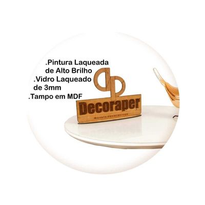 Mesa De Canto Pés Palito Amadeirado Com Tampo Vidro 70cm Branco 60cm