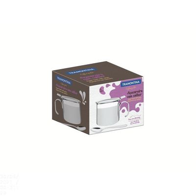 Açucareiro Tramontina Buena Com Alça Em Aço Inox Com Colher Detalhe Brilho 8 Cm 350 Ml Tramontina