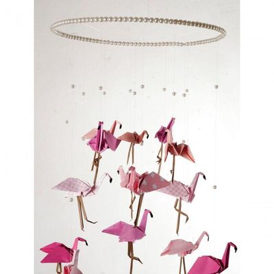 Móbile Berço Bebê Infantil Quarto 14 Flamingos Aro Perolas