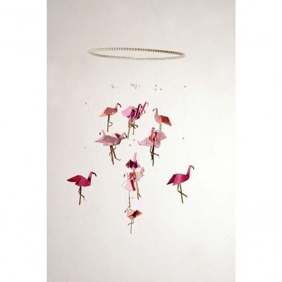 Móbile Berço Bebê Infantil Quarto 14 Flamingos Aro Perolas