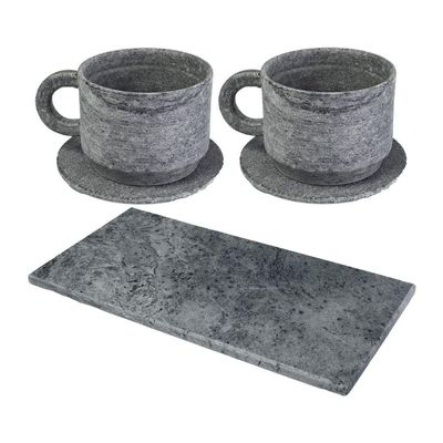 Kit 2 Xícaras De Café Com Pires Pedra Sabão Servir Decorar.