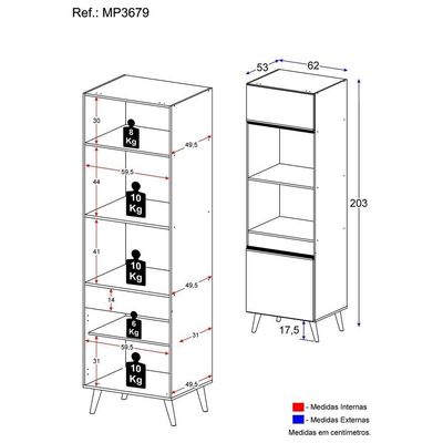 Paneleiro 2 Portas Para Forno E Microondas Branco/preto