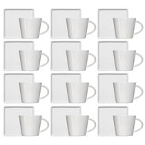 Kit 12 Xícaras de Café 90ml em Porcelana Branca com Pires Quadrado Germer