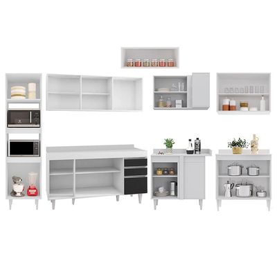 Armário De Cozinha Modulada De Canto 8 Peças Cp08 Balcão Com Tampo Branco-preto - Lumil