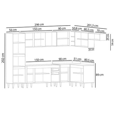 Armário De Cozinha Modulada De Canto 8 Peças Cp07 Balcão Branco/preto - Lumil
