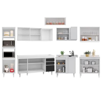 Armário De Cozinha Modulada De Canto 8 Peças Cp07 Balcão Branco/preto - Lumil