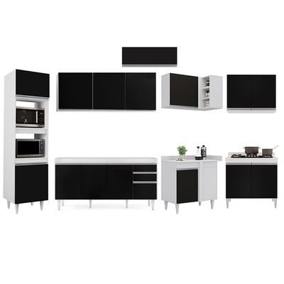 Armário De Cozinha Modulada De Canto 8 Peças Cp07 Balcão Branco/preto - Lumil