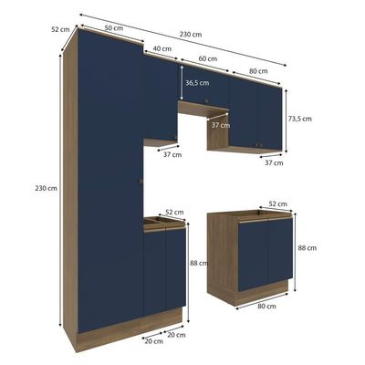 Lavanderia Modulada Kappesberg Celeste 7 Peças Nogueira/azul 230cm