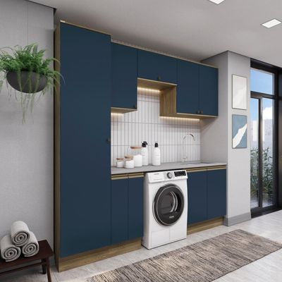 Lavanderia Modulada Kappesberg Celeste 7 Peças Nogueira/azul 230cm