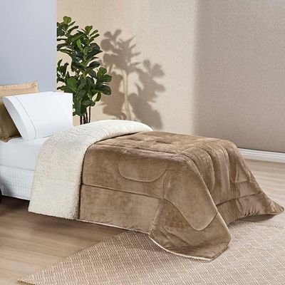Coberdrom Diamond Solteiro Sherpa Com Manta Flannel 01 Peça - Cáqui