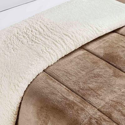 Coberdrom Diamond Solteiro Sherpa Com Manta Flannel 01 Peça - Cáqui