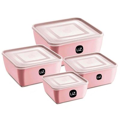 Kit 3 Potes Plásticos Quadrados Multiuso 1,5L com Tampa Premium UZ Rosa