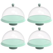 4 Porta Bolo com Cúpula e Pé 30cm Verde Menta Bubble Crippa Boleira Tortas Doces