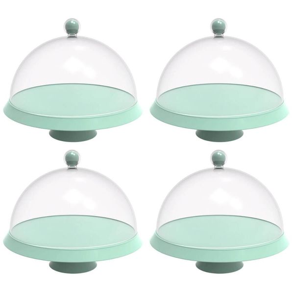 4 Porta Bolo com Cúpula e Pé 30cm Verde Menta Bubble Crippa Boleira Tortas Doces
