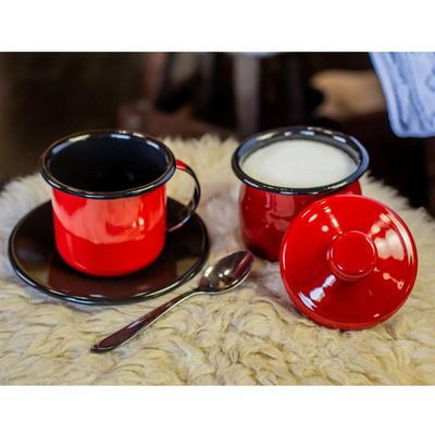 Jogo 4 Canecas Esmaltadas Retrô 90ml Xícaras Ágata Para Café Chá Vermelho