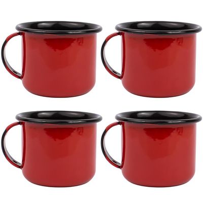 Jogo 4 Canecas Esmaltadas Retrô 90ml Xícaras Ágata Para Café Chá Vermelho