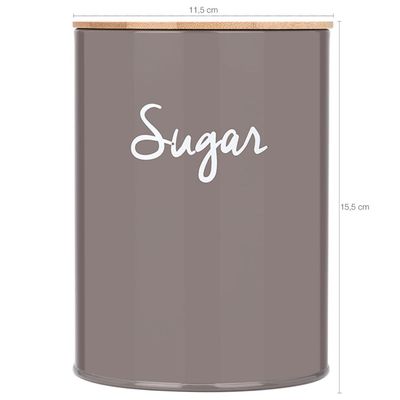 Lata Porta Condimentos Sugar Pote Para Açúcar Aço e Bambu Haus Concept Warm Gray