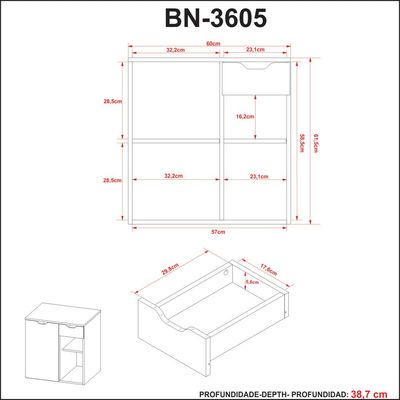 Balcão Gabinete para Banheiro Suspenso 60cm com 1 Gaveta e 1 Porta BN3605 Branco SEM CUBA