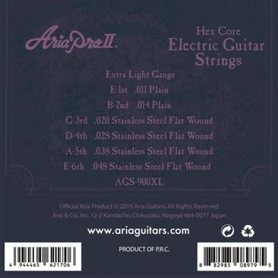 Encordoamento Para Guitarra Flat Wound .011 Ags900xl Aria Pro Ii.