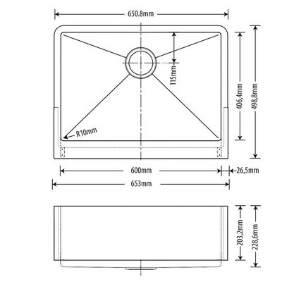 Cuba Farmhouse Flat Aço Inox 1mm Escovado 65,3x49,8x22,8 cm