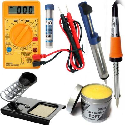 Kit Solda Ferro Multímetro Tubetes Sugador 220V 30W