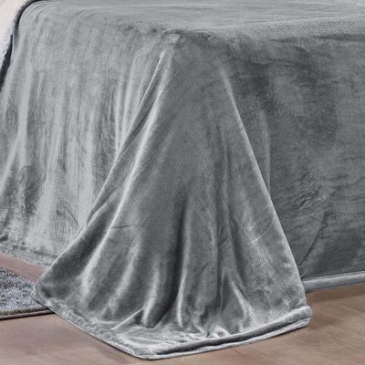 Cobertor King Sherpa + Mantinha Flannel 1 Peça Cinza