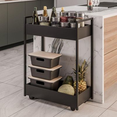 Carrinho Auxiliar Para Salão De Beleza Lara 70cm Em Aço Com Rodízios Preto - Desk Design