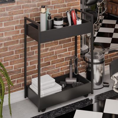 Carrinho Auxiliar Para Salão De Beleza Lara 70cm Em Aço Com Rodízios Preto - Desk Design