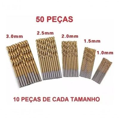 50 Brocas De Titânio P/ Madeira Alumínio Plastico 1mm à 3mm