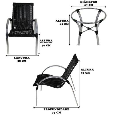 4 Cadeiras Preta Em Mesa De Centro Em Alumínio Garden