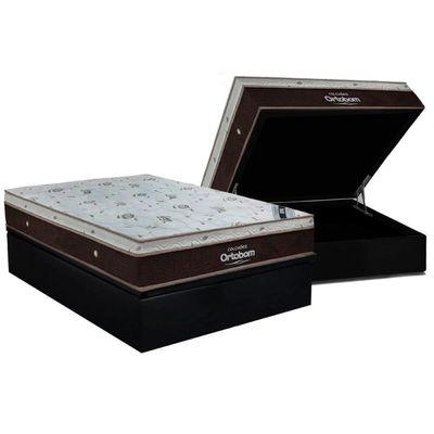 Cama Box Baú Casal: Colchão Molas Ensacadas Ortobom Sleep King + Base Crc Suede Black (138x188)