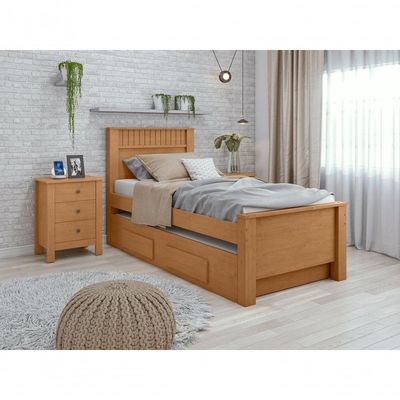 Cama Solteiro Bibox 2 Gavetas Athenas - Lopas Amendoa Clean.