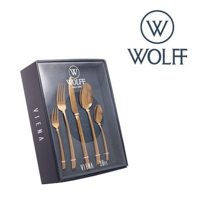 Faqueiro Viena Dourado 30 Peças De Aço Inox Com Caixa Litografada Wolff
