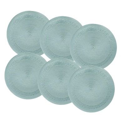 Kit 6 Lugar Americano Sousplat Poliester Verde Royal 38cm
