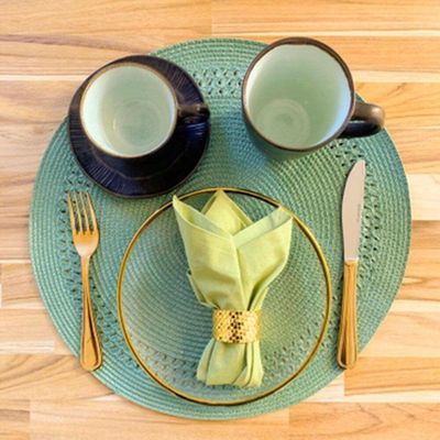 Kit 6 Lugar Americano Sousplat Poliester Verde Royal 38cm