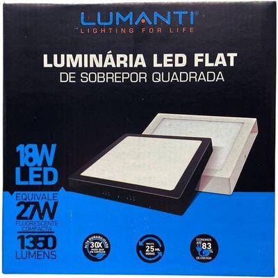 Kit 05 Luminária Led Flat Embutir Quadrada 6500k - 18w (lumanti) 1350 Lumens