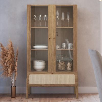 Cristaleira Para Sala De Jantar 2 Portas Pés Madeira Moss A03 Hanover Roble