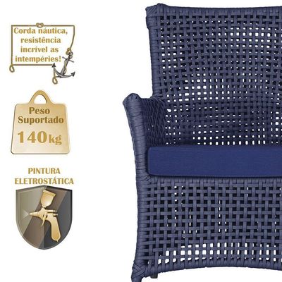 Poltrona E Mesa Igapó Em Alumínio Preta Corda Náutica E10 Azul