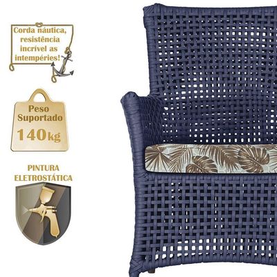 Poltrona E Mesa Igapó Em Alumínio Marrom Corda Náutica E6 Azul
